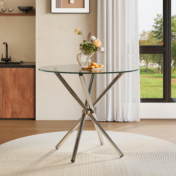 Tempered Glass Crossover Round Dining Table