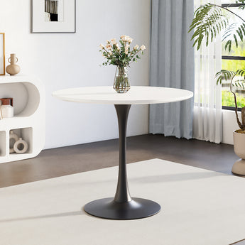 White/Black Round Wooden Table with Metallic Base