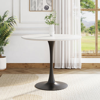 White/Black Round Wooden Table with Metallic Base