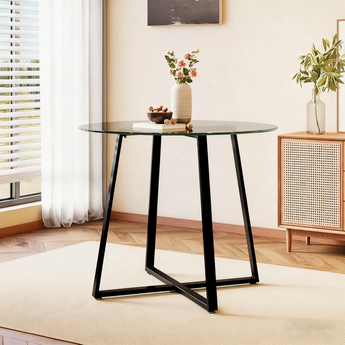 Round Tempered Glass Dining Table with Metal Legs