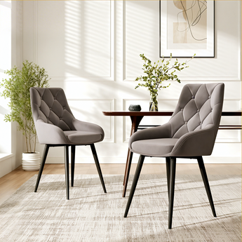 Buttoned Velvet Upholstered Dining Chair with Metal Legs Set of 2