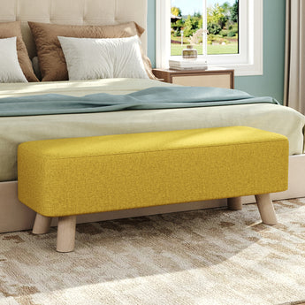 81cm Wide 32 Inch Beige Bedroom Bench Linen with Wooden Legs