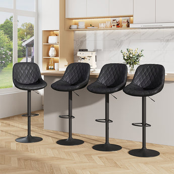 Set of 2 Faux Leather Height Adjustable Bar Stool Black