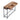 Two-drawer console table with open drawer, glass shelf, rustic wood top, black frame