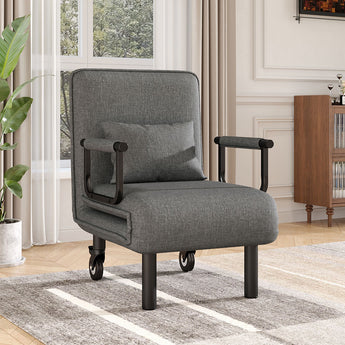 Upholstered Single Sleeper Chair Convertible Sofa Bed with Metal Legs