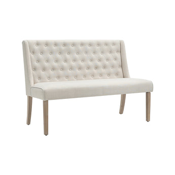 Tufted Beige Linen Upholstered Dining Bench