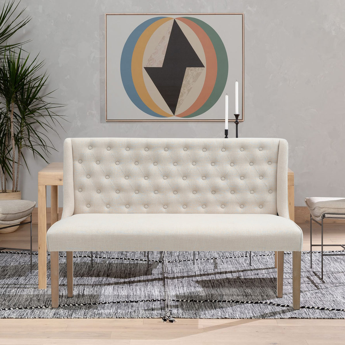 Tufted Linen Upholstered Dining Bench