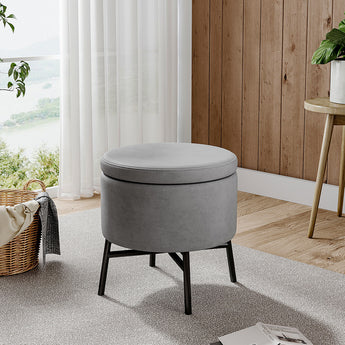 Velvet Upholstered Ottoman Stool with Storage Function