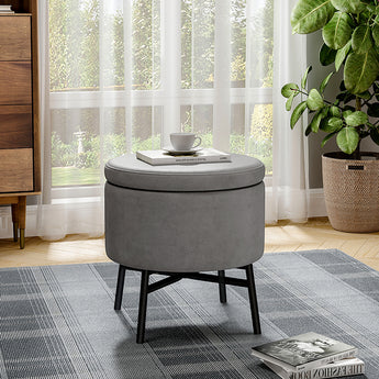 Velvet Upholstered Ottoman Stool with Storage Function