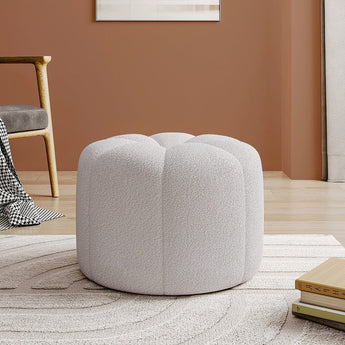 Round Shape Teddy Fabric Footstool Living and Home 