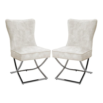 Set of 2 Beige High Back Dining Chairs with velvet Upholstered Dining Chairs Living and Home 