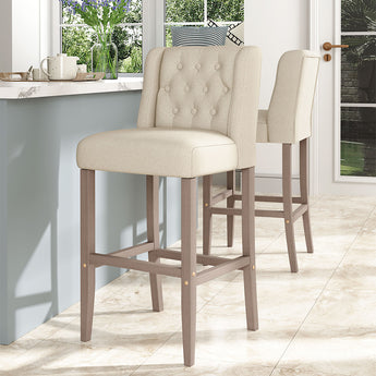 Set of 2 99cm Hight Bar Stools Linen Upholstered with Wood Legs