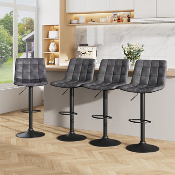 Two pieces of Grey PU Gas Lift Upholstered Swivel Bar Stools