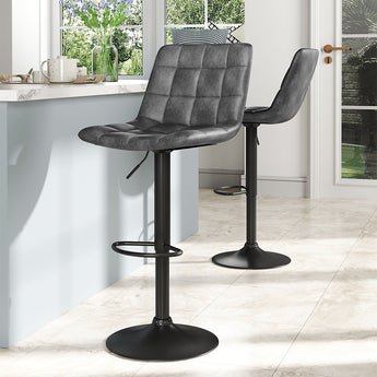 Two pieces of Grey PU Gas Lift Upholstered Swivel Bar Stools