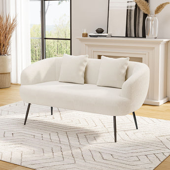 140cm W Teddy Fabric Loveseat with Metal Legs, White