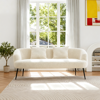140cm W Teddy Fabric Loveseat with Metal Legs, White