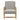 Grey linen upholstered rocking chair with padded seat and solid wooden arms