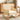 Beige linen rocking chair with woven rattan back and seat and light wood rockers