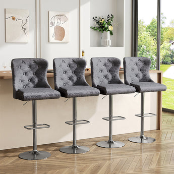 2 Pcs Velvet Upholstered Adjustable Bar Stool with Button Seat Back