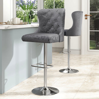 2 Pcs Velvet Upholstered Adjustable Bar Stool with Button Seat Back