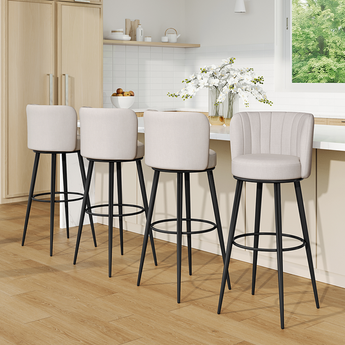 Linen Upholstered Bar Stools with Low Backrest Set of 2