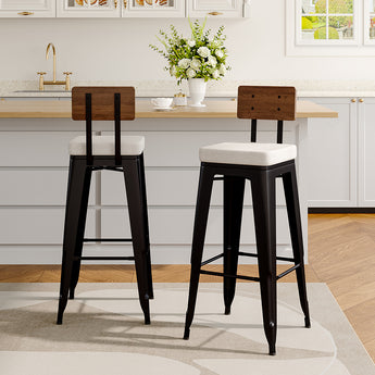 Beige/Grey/Wooden 106.5CM Height Metal Bar Stools Set of 2