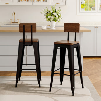 Beige/Grey/Wooden 106.5CM Height Metal Bar Stools Set of 2