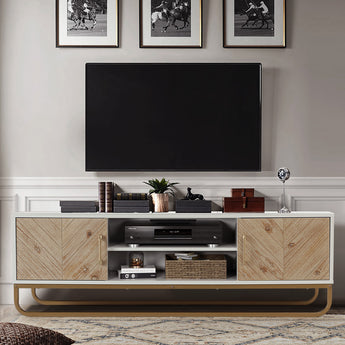 148CM Wide Wooden TV Stand with Open Shelves and Cabinets