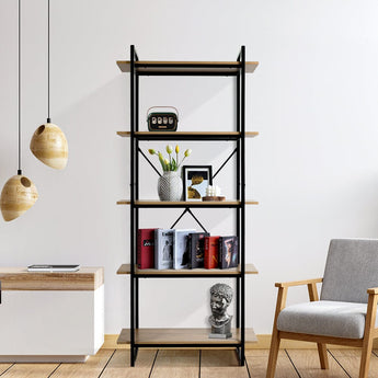 Industrial Style 5-Tier Bookshelf Living and Home 