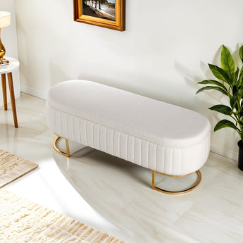White Upholstered Storage Bench Foot Rest
