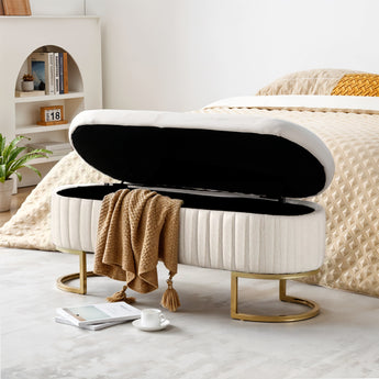 White Upholstered Storage Bench Foot Rest