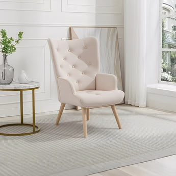 Flannel Upholstered Tufted Lounge Chair with High Backrest