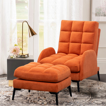 Frosted Velvet Recliner Armchair with  Footstool