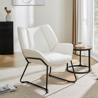 Linen Armchair with Black Iron legs, Beige