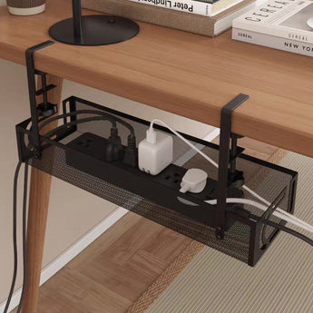Under Table Clamp-On Cable Management Tray Wire Cord Organizer No Drill Required