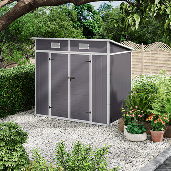 194.1cm W Outdoor Plastic Garden Storage Shed, Light Grey