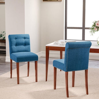 Set of 2 Contemporary Buttoned Accent Dining Chair Studded Rim Blue/Grey Living and Home Blue 