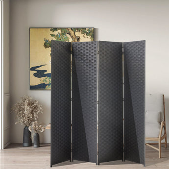 180cm H Woven Fiber 4 Panel Folding Room Divider, Black