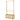 Freestanding wooden garment rack with two hanging bars and wheeled cabinet base