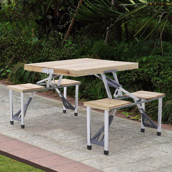 Outdoor Convenient Folding Wooden Table Benches Set