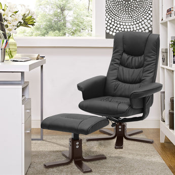 Swivel Reclining Office Armchair with Footstool, Black