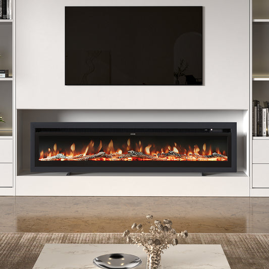 70/80 Inch Best Modern LED Electric Fireplace Heater Inserts with Tempered Glass & Remote and 9 Flame Colours