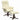 Light beige recliner chair with ottoman footrest, quilted back, dark rotating base
