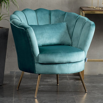 Velvet Upholstered Scalloped Lotus-like Chair with Metal Legs Living and Home 