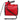 Red electric forced air patio heater, side view with black carry frame