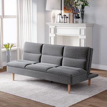 Grey Linen Upholstered Pull Out Sleeper Sofa Bed with 2 Pillows