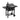 Black charcoal grill with smoke stack, front door with handle and side shelves