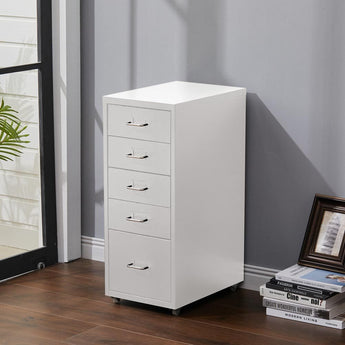 Metal Office File Cabinet with Wheels, White