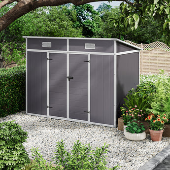 237cm W Outdoor Plastic Garden Storage Shed, Light Grey