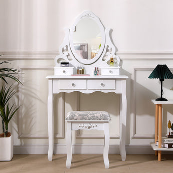 Bedroom Makeup Vanity Set with Built-in Oval Mirror, White